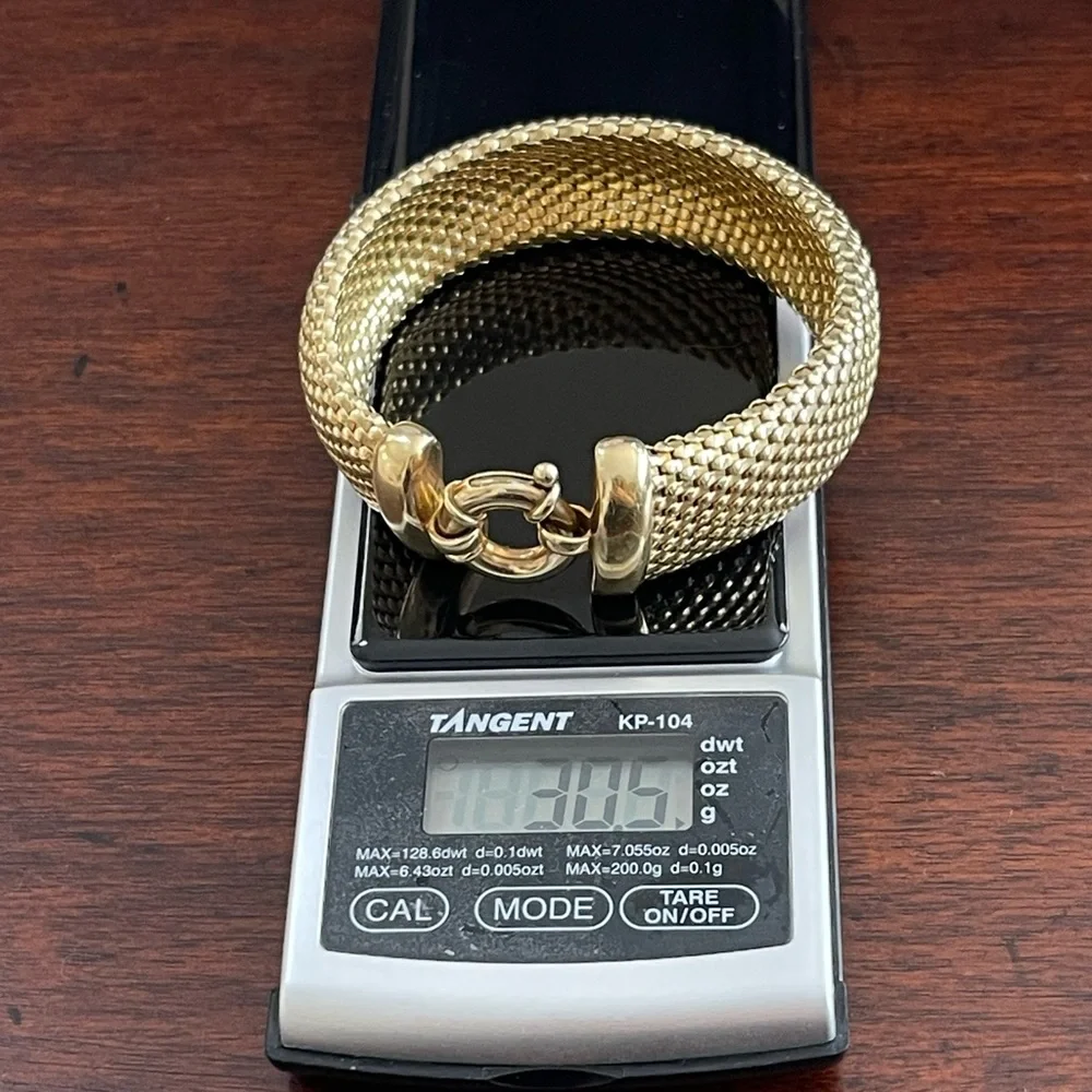 Italian 14K gold plated woven solid sterling silver bangle bracelet - Picture 5 of 11